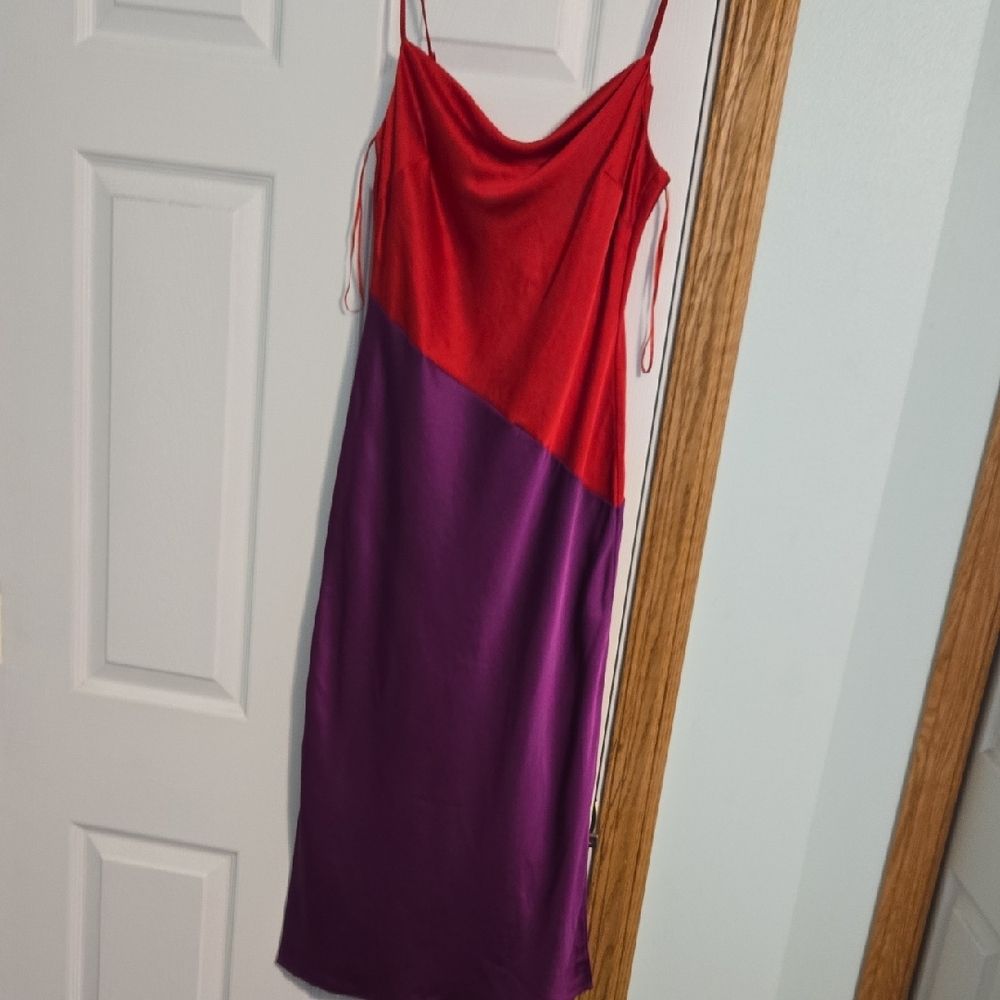 Express Red and Purple Slip Midi Dress